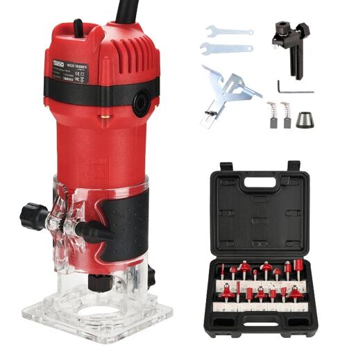 Fraiseuse/raboteuse électrique 800 W, 31 000 tr/min, fournie avec 15 fraises à queue de 1/4 pouce et des forets de 6/6,35 mm
