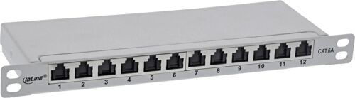 InLine® 25,40cm (10") Patchfeld Cat.6A 0,5HE 12-fach, lichtgrau, RAL7035, mit Staubschutz (76819A)