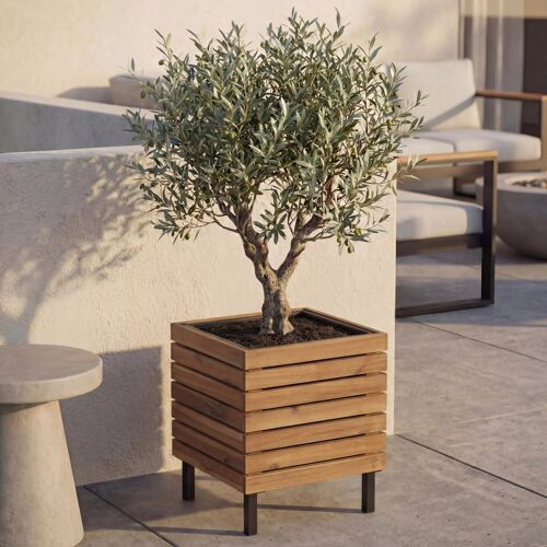 Jardinière Hwc-P84, Jardinière Carrée D'extérieur En Acier Couleur Acacia, 43 X 33 X 33 Cm, Certifiée Mvg   Marron Clair