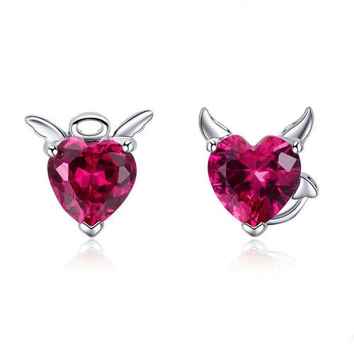 Placage D'argent Ange Et Diable Coeur Boucles D'oreilles Pour Femmes Bijoux
