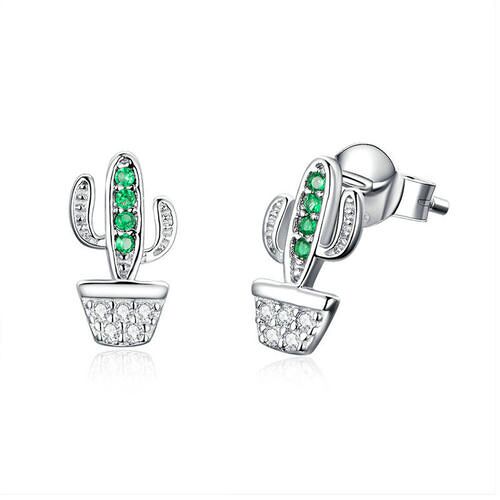 Placage D'argent Green Cactus Plant Fashion Boucles D'oreilles Pour Femmes Bijoux