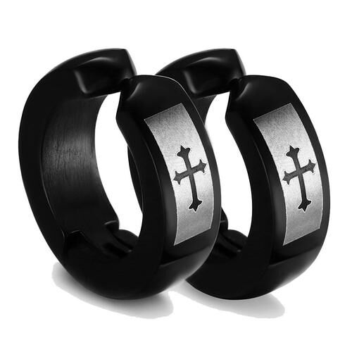 (Pas De Piercing) Boucles D'oreilles Créoles Huggie À Charnière En Acier Inoxydable Noir