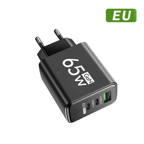 Chargeur USB 65W chargeur de téléphone portable charge rapide pour iPhone Xiaomi Samsung Huawei adaptateur d'alimentation de voyage pour téléphone chargeur rapide Type de prise - EU Black
