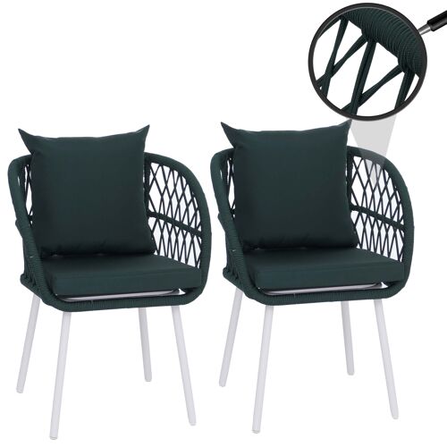Lot De 2 Chaises De Jardin Hwc-Q38, Fauteuils De Jardin Avec Accoudoirs, Structure En Aluminium Tressé Rope   Structure Gris Clair, Rembourrage Vert