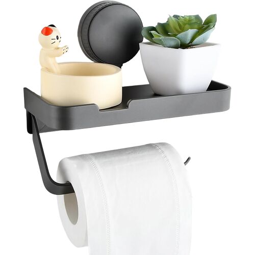 KALANKA-Porte Papier Toilette Mural, Derouleur Support Toilet Paper Holder avec éTagèRe sans Percage, Résistant à la Rouille WC Adhésif DéVidoir Papier Toilette pour Téléphones et Lingettes Humides (