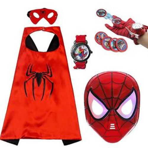 Masque Spider-Man Halloween Manteau Pour Enfants Lanceur De Dessins Animés Gants Ensemble De Montre