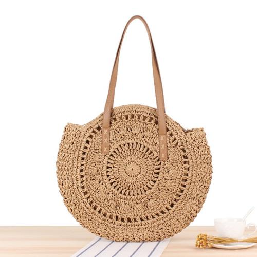 Sacs à bandoulière de plage tissés ronds d'été pour femmes sac en rotin fait à la main sac à bandoulière en paille message féminin sac à main fourre-tout | sacs à bandoulière (marron)