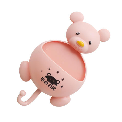 Support de rangement à ventouse multifonction de 22 cm Cratoon Bear porte-brosse à dents mural porte-savon conteneur de cosmétiques (rose) | porte-brosse à dents et porte-dentifrice