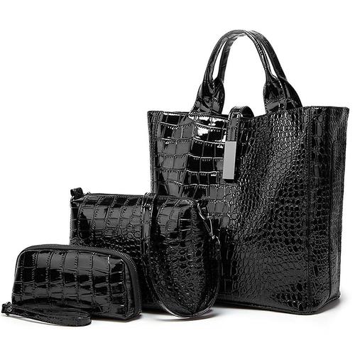 Sacs à main de grande capacité motif crocodile sac portable pour femme en diagonale à une épaule ¿Noir¿