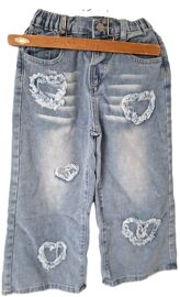 Jeans À Jambe Large Avec Taille Élastique - Coeurs Déchirés