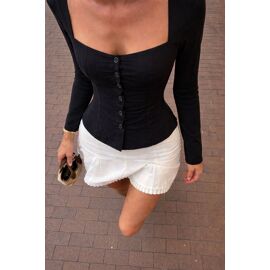 Top Noir Structuré Zara Décolleté Carré Manches Longues Boutons Devant Style Corset Xs Chic