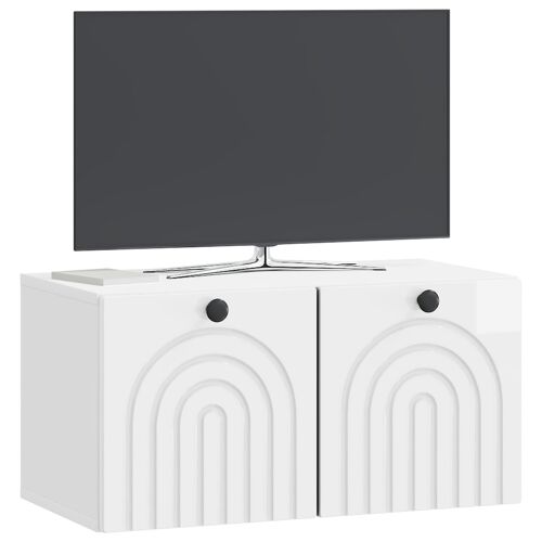 vidaXL Meuble TV mural Montage mural Blanc brillant 59,5 x 31 x 30 cm