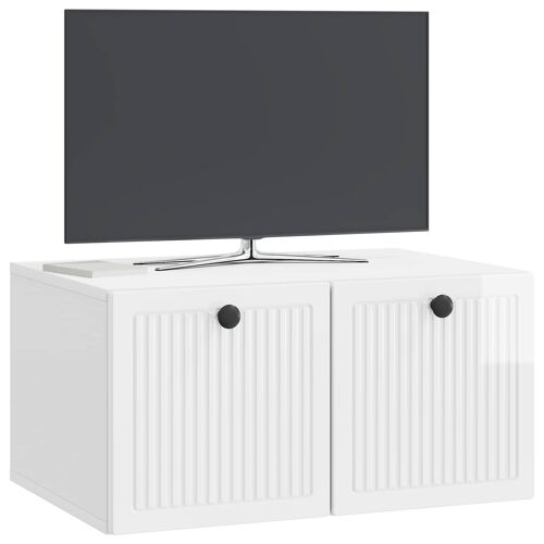 vidaXL Meuble TV mural Montage mural Blanc brillant 59,5 x 41 x 30 cm