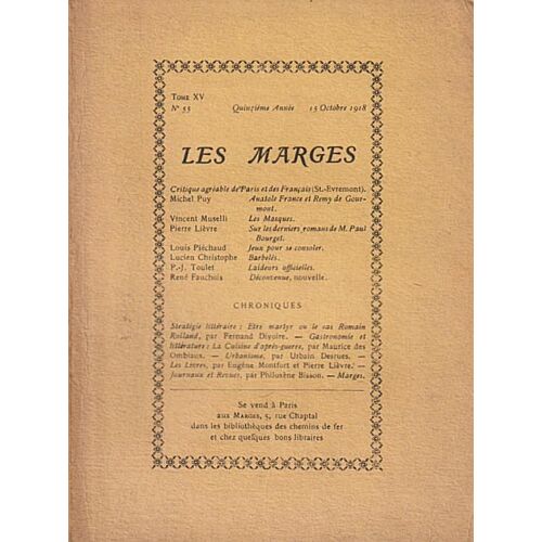 Revue : Les Marges, N° 55, Tome X V, 15 Octobre 1918