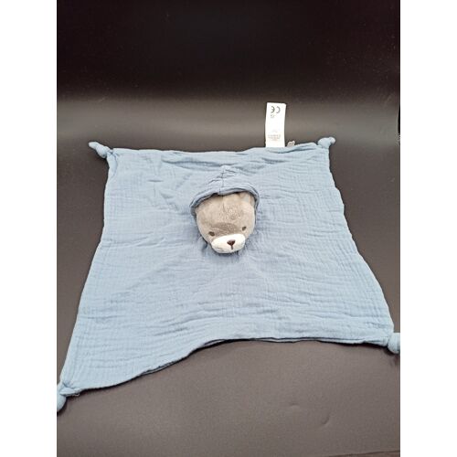 Doudou Chat capuche - OKAÏDI OBAÏBI - carré plat bleu lange