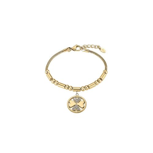 Bracelet Femme Lotus Style Ls2467-2/2 En Acier Inoxydable Doré - Pendentif Trèfle Et Oxydes