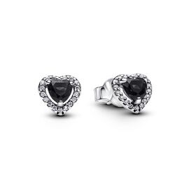 Boucles D'oreilles Puces Pandora 298427c03 En Argent 925 - C?Ur Noir Et Halo Scintillant
