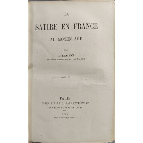 La Satire En France Au Moyen Age
