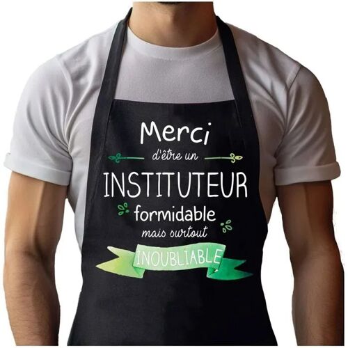 Planetee Tablier Noir Merci Instituteur Inoubliable Homme| Vêtement Blouse De Protection Pour Cuisine Barbecue, Jardinage, Tâches