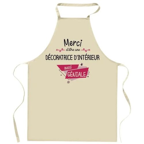 Planetee Tablier De Cuisine Décoratrice D'intérieur Merci Géniale | Cadeau Femme Pour Cuisinière Vêtement Blouse De Protection