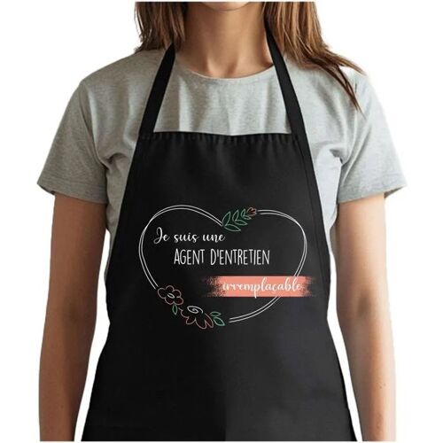 Planetee Tablier Noir Agent D'entretien Irremplaçable Femme| Vêtement Blouse De Protection Pour Cuisine Barbecue, Jardinage, Tâches