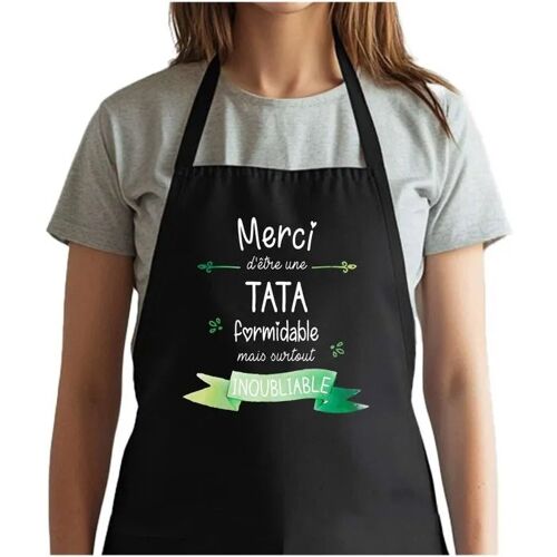 Planetee Tablier Noir Merci Tata Inoubliable Femme| Vêtement Blouse De Protection Pour Cuisine Barbecue, Jardinage, Tâches Ménagères
