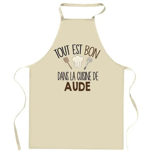 Planetee Tablier Tout Est Bon Dans La Cuisine De Aude | Cadeau Original Prénom Pour Cuisinière | Vêtement Blouse Protection