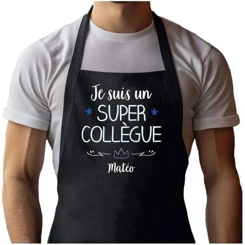 Planetee Tablier Noir Matéo Super Collègue Homme| Vêtement Blouse De Protection Pour Cuisine Barbecue, Jardinage, Tâches Ménagères