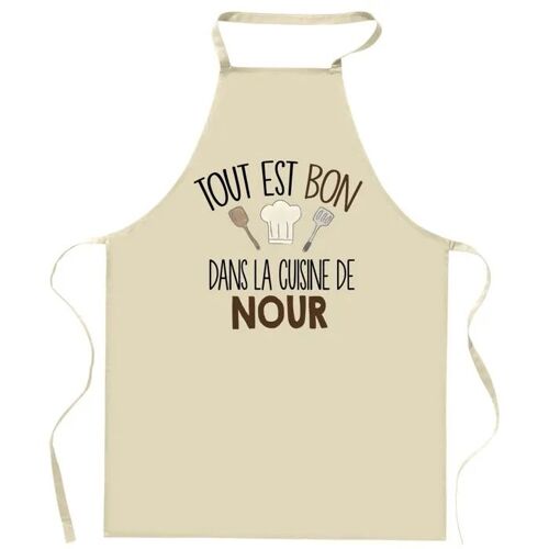 Planetee Tablier Tout Est Bon Dans La Cuisine De Nour | Cadeau Original Prénom Pour Cuisinière | Vêtement Blouse Protection
