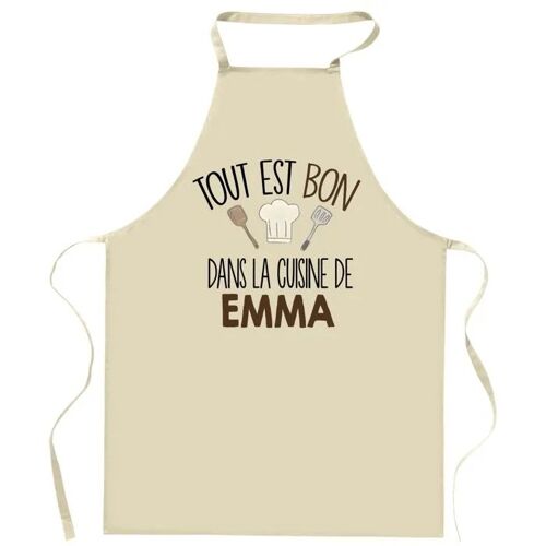Planetee Tablier Tout Est Bon Dans La Cuisine De Emma | Cadeau Original Prénom Pour Cuisinière | Vêtement Blouse Protection