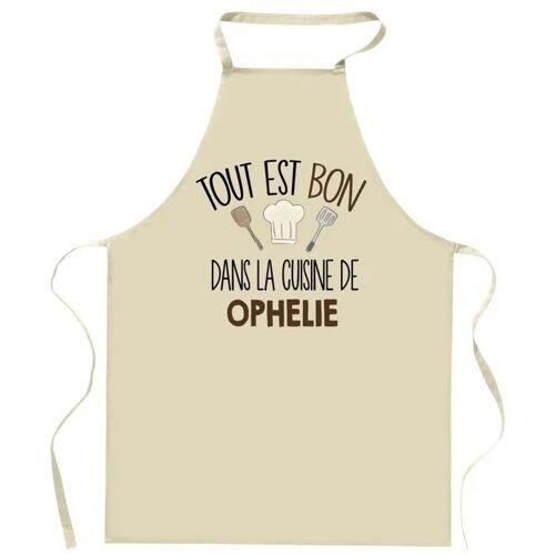 Planetee Tablier Tout Est Bon Dans La Cuisine De Ophelie | Cadeau Original Prénom Pour Cuisinière | Vêtement Blouse Protection