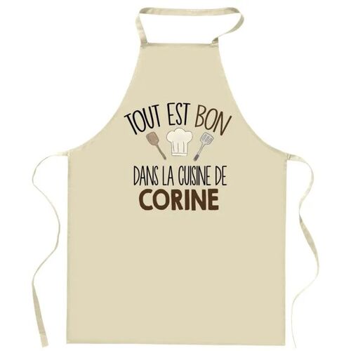 Planetee Tablier Tout Est Bon Dans La Cuisine De Corine | Cadeau Original Prénom Pour Cuisinière | Vêtement Blouse Protection