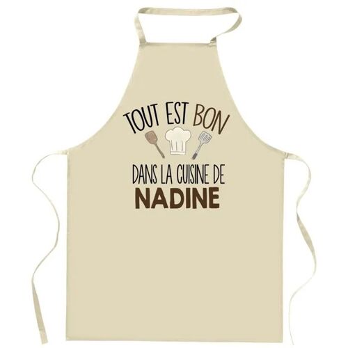 Planetee Tablier Tout Est Bon Dans La Cuisine De Nadine | Cadeau Original Prénom Pour Cuisinière | Vêtement Blouse Protection