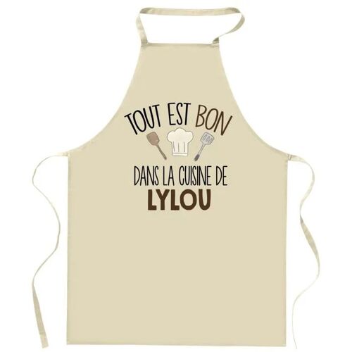 Planetee Tablier Tout Est Bon Dans La Cuisine De Lylou | Cadeau Original Prénom Pour Cuisinière | Vêtement Blouse Protection