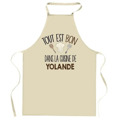 Planetee Tablier Tout Est Bon Dans La Cuisine De Yolande | Cadeau Original Prénom Pour Cuisinière | Vêtement Blouse Protection