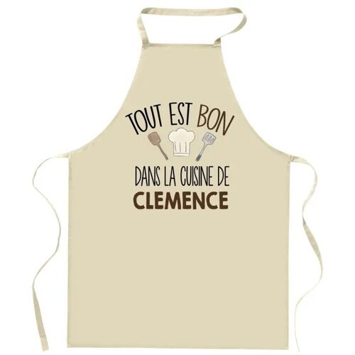 Planetee Tablier Tout Est Bon Dans La Cuisine De Clemence | Cadeau Original Prénom Pour Cuisinière | Vêtement Blouse Protection