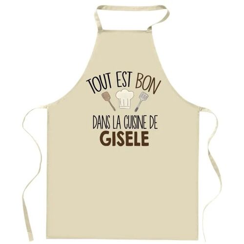 Planetee Tablier Tout Est Bon Dans La Cuisine De Gisele | Cadeau Original Prénom Pour Cuisinière | Vêtement Blouse Protection
