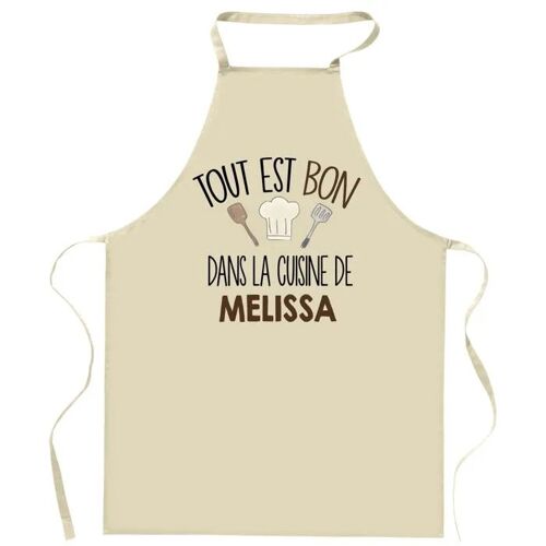 Planetee Tablier Tout Est Bon Dans La Cuisine De Melissa | Cadeau Original Prénom Pour Cuisinière | Vêtement Blouse Protection