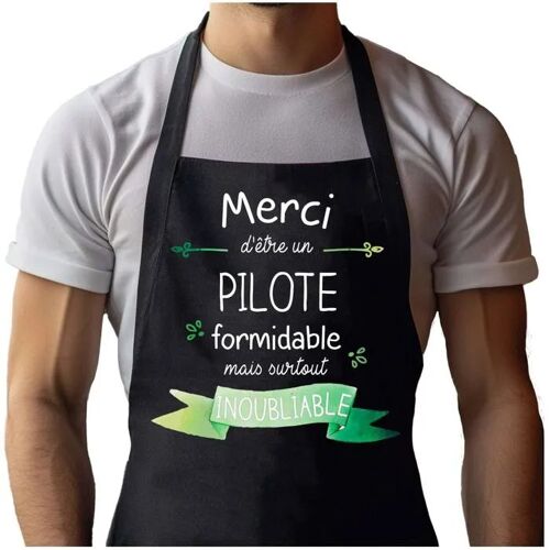 Planetee Tablier Noir Merci Pilote Inoubliable Homme| Vêtement Blouse De Protection Pour Cuisine Barbecue, Jardinage, Tâches
