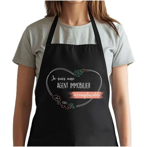 Planetee Tablier Noir Agent Immobilier Irremplaçable Femme| Vêtement Blouse De Protection Pour Cuisine Barbecue, Jardinage, Tâches
