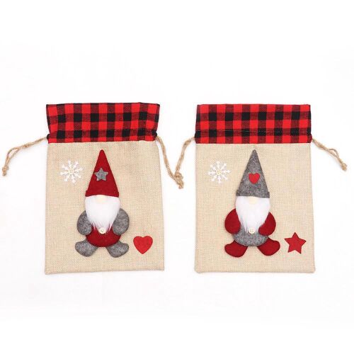 Lot De 2 Décorations De Noël En Jute Avec Cordon De Serrage Pour Poupée Sans Visage, Sac À Bonbons, Sac À Pommes, Homme De La Forêt, Cadeaux Pour Poupées