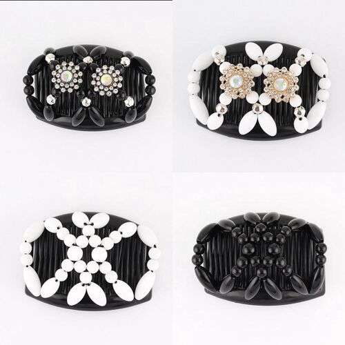 Lot De 4 Peignes À Cheveux En Perles, Pinces À Cheveux Élastiques Magiques, Peignes À Cheveux Extensibles À Double Clip, Barrette À Cheveux Pour Femmes 