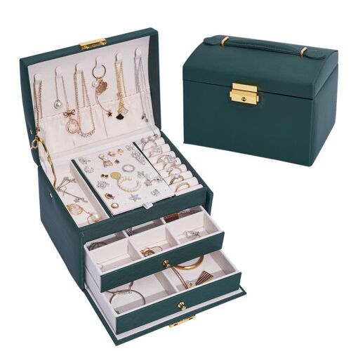 Coffret À Bijoux Pour Femmes Et Filles (Vert Foncé), Boîte À Bijoux, Rangement De Bijoux, Organisateur De Bijoux Pour Bagues, Bracelets, Boucles D'oreilles, Montres, Lunettes, Cadeaux De Noël