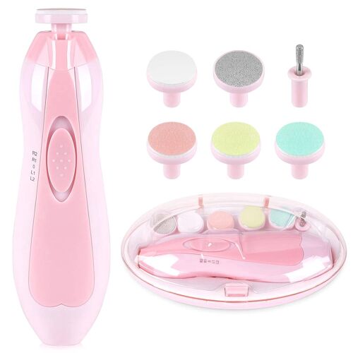 Lime À Ongles Pour Bébé Glopole Avec Lumière - Kit Coupe-Ongles Électrique Sûr Pour Nouveau-Nés, Tout-Petits, Enfants, Ongles Des Pieds Et Des Pieds - Entretien, Polissage Et Coupe - Fonctionne Avec Piles (Aa), Rose