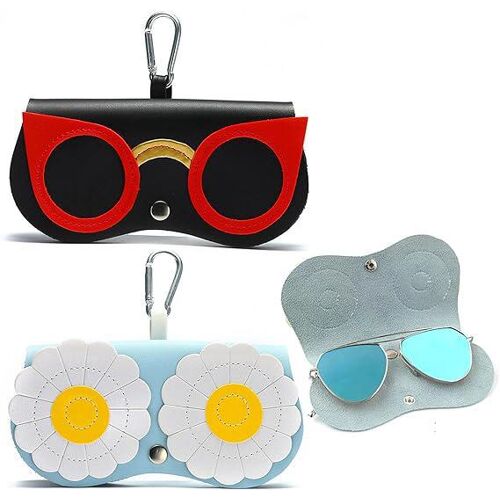Lot De 2 Étuis À Lunettes De Dessin Animé Pour Femmes (Noir Et Bleu), Étui À Lunettes De Soleil Portable, Jolie Pochette De Protection Pour Lunettes De Voyage, Étui À Lunettes À Suspendre Avec Fermoir