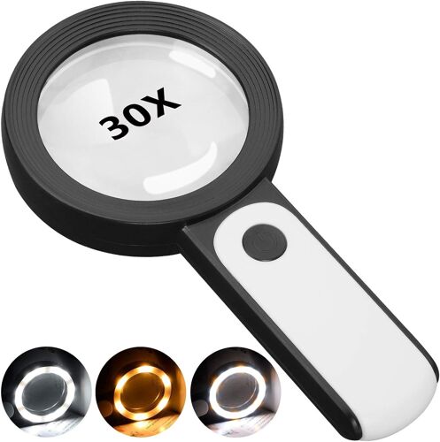 Loupe Avec Lumière, Loupe Portative 30x Grande Taille, 18 Led Lumière Froide Et Chaude Avec 3 Modes, Loupe Éclairée Pour Personnes Âgées Lecture, Inspection, Pièces De Monnaie, Bijoux, Exploration