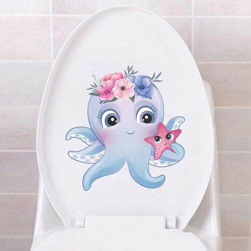 Autocollant de siège de toilette en forme d'étoile de poulpe rose, autocollant de décoration murale