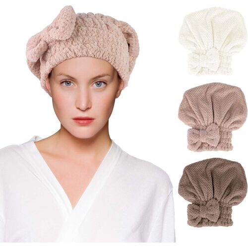 Lot De 3 Bonnets De Séchage Pour Cheveux, Super Absorbants, Séchage Rapide, N?Uds Papillon En Polaire Corail Mignons, Serviettes De Bain Douces Pour Femmes, Filles, Enfants. 