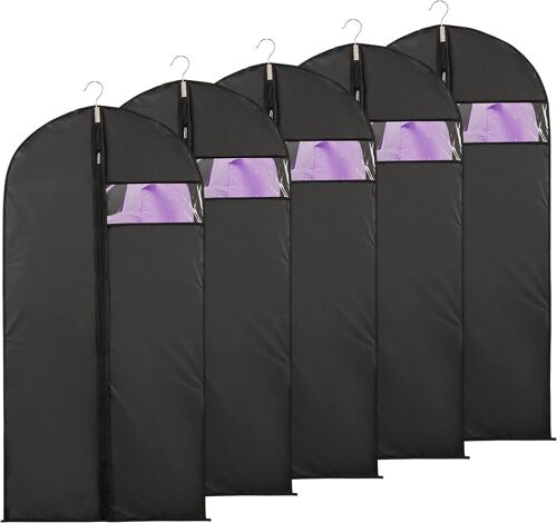 Lot De 5 Housses De Protection Pour Vêtements De Voyage Noires, 60 X 120 Cm, Transparentes, Visibles, Pour Veste, Costume, Anti-Poussière, Étanche, Anti-Mites Et Anti-Humidité