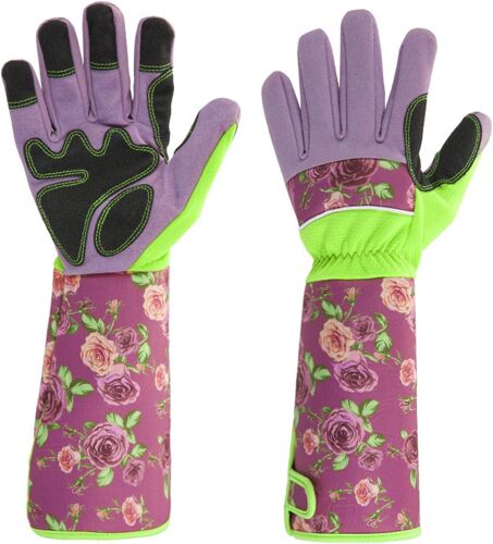 Gants de jardinage violets et longs pour femmes et hommes, gants d'élagage roses anti-épines, gants de travail de jardinage à long avant-bras avec paumes et doigts renforcés